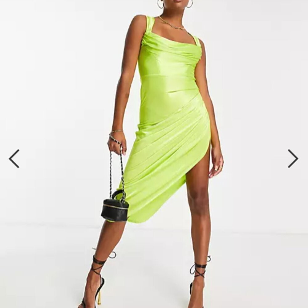 ASOS DESIGN Petite satin drape corset midi dress in lime Size 2 NWT Sold out